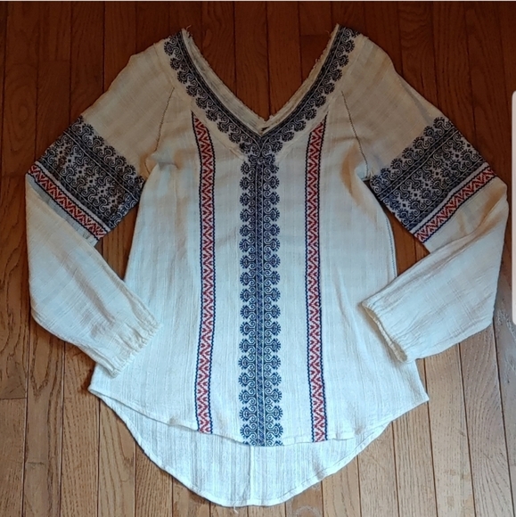 Free People Women's Boho Printed Cotton Gauze Sweater Top Size Small - Picture 2 of 10